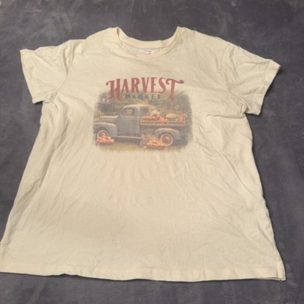 Maurices T-Shirt Women XL Cream Harvest Market Graphic Casual Cotton Tee